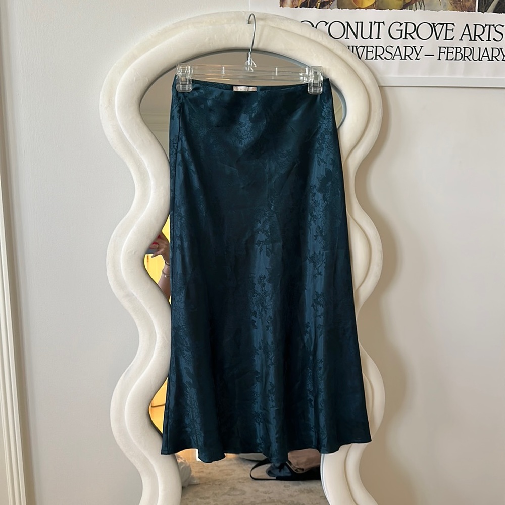 Altard state emerald teal green satin slip skirt